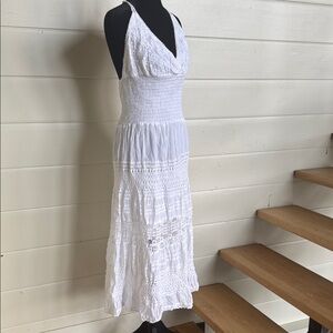Elegant White Boho Maxi Halter Crochet Lace Dress One Size Fits All